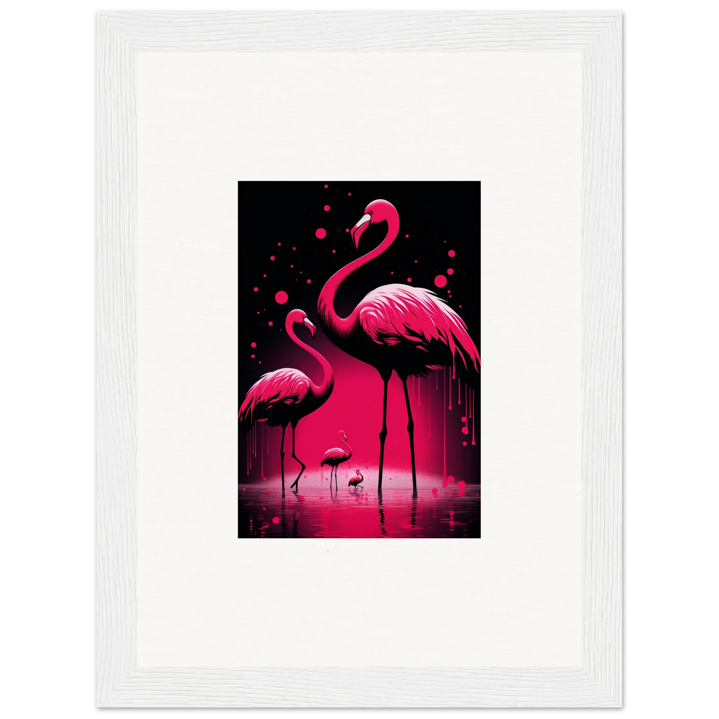 Vibrant pink flamingos in water, perfect for a Feather Wanderers canvas print decor