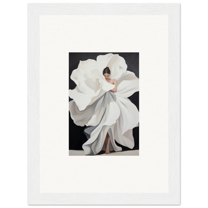 Woman in a flowing white dress like a magnolia, perfect for Petal Whispers canvas print