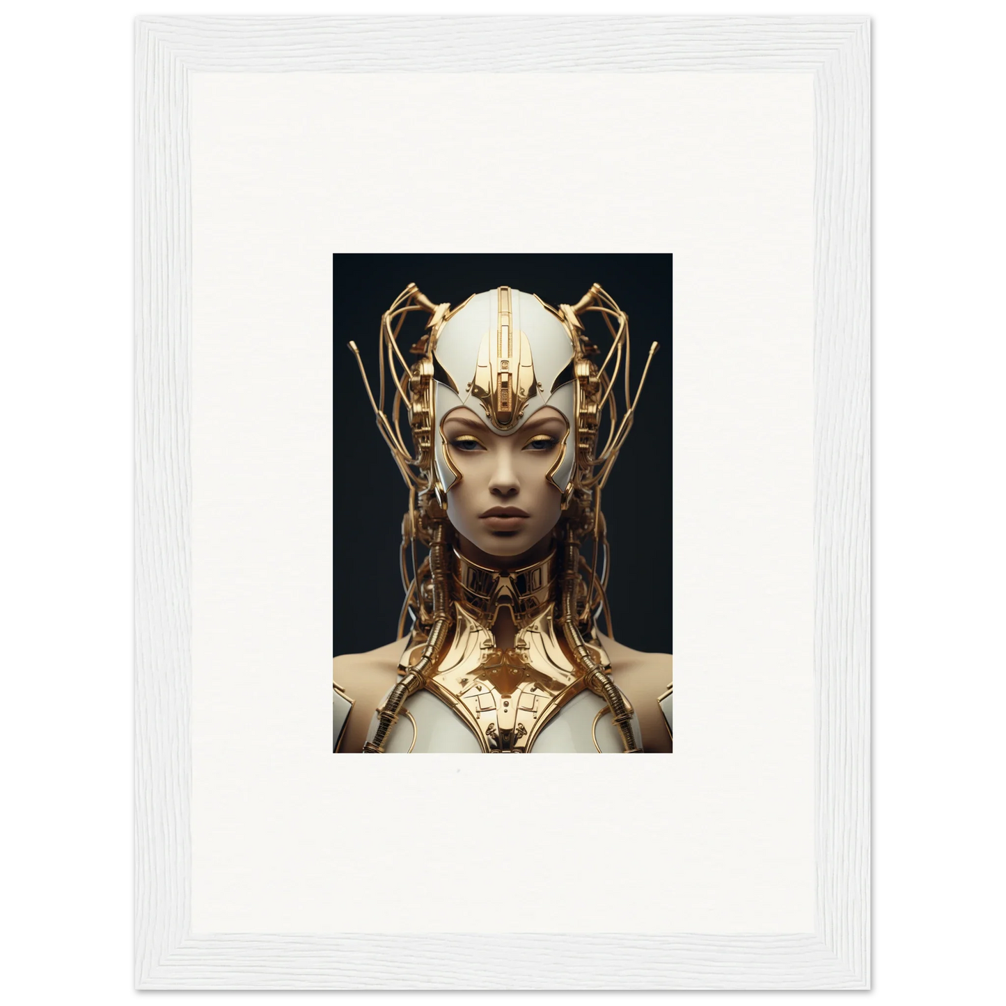 Ornate golden headdress and collar on a figure for Future Echoes Muse canvas print