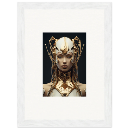 Ornate golden headdress and collar on a figure for Future Echoes Muse canvas print