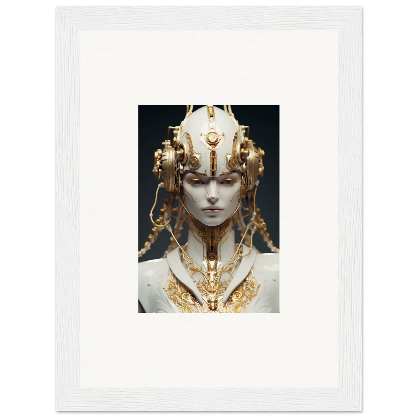 Ornate golden headdress and necklace on a pale figure perfect for flux radiance canvas print