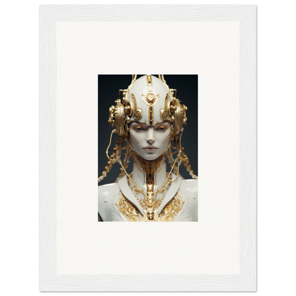 Ornate golden headdress and necklace on a pale figure perfect for flux radiance canvas print