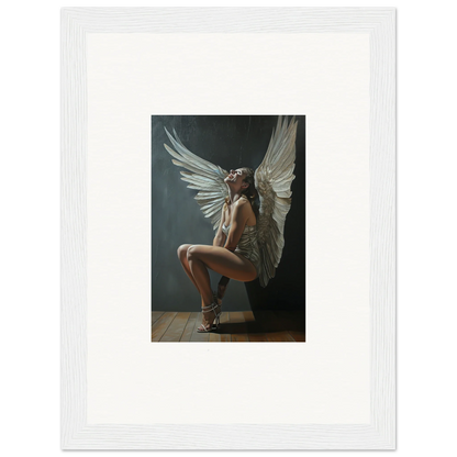 Nude figure with white wings on a stool, capturing Heavenly Weakened Psalms vibe