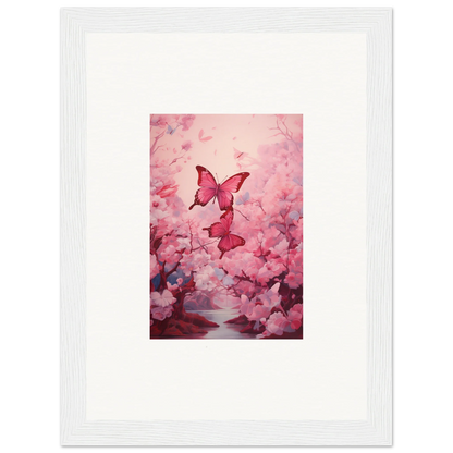 Framed canvas print of pink butterflies in cherry blossoms for spring euphoria room decoration