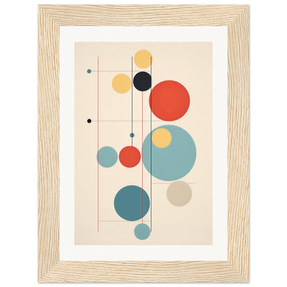 Abstract geometric artwork featuring colorful circles and lines in a minimalist composition.