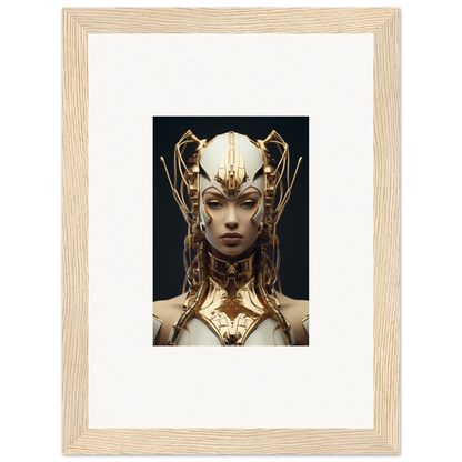 Ornate golden headdress and collar on a mystical figure for Future Echoes Muse canvas print