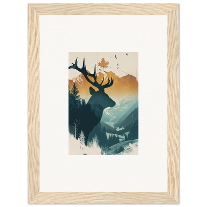 Framed canvas print of a stag haze silhouette in a gorgeous mountain scene