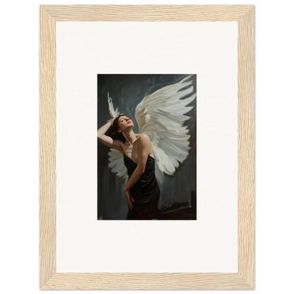 Framed canvas print of Ethereal Femme Ascent with a figure and large white wings