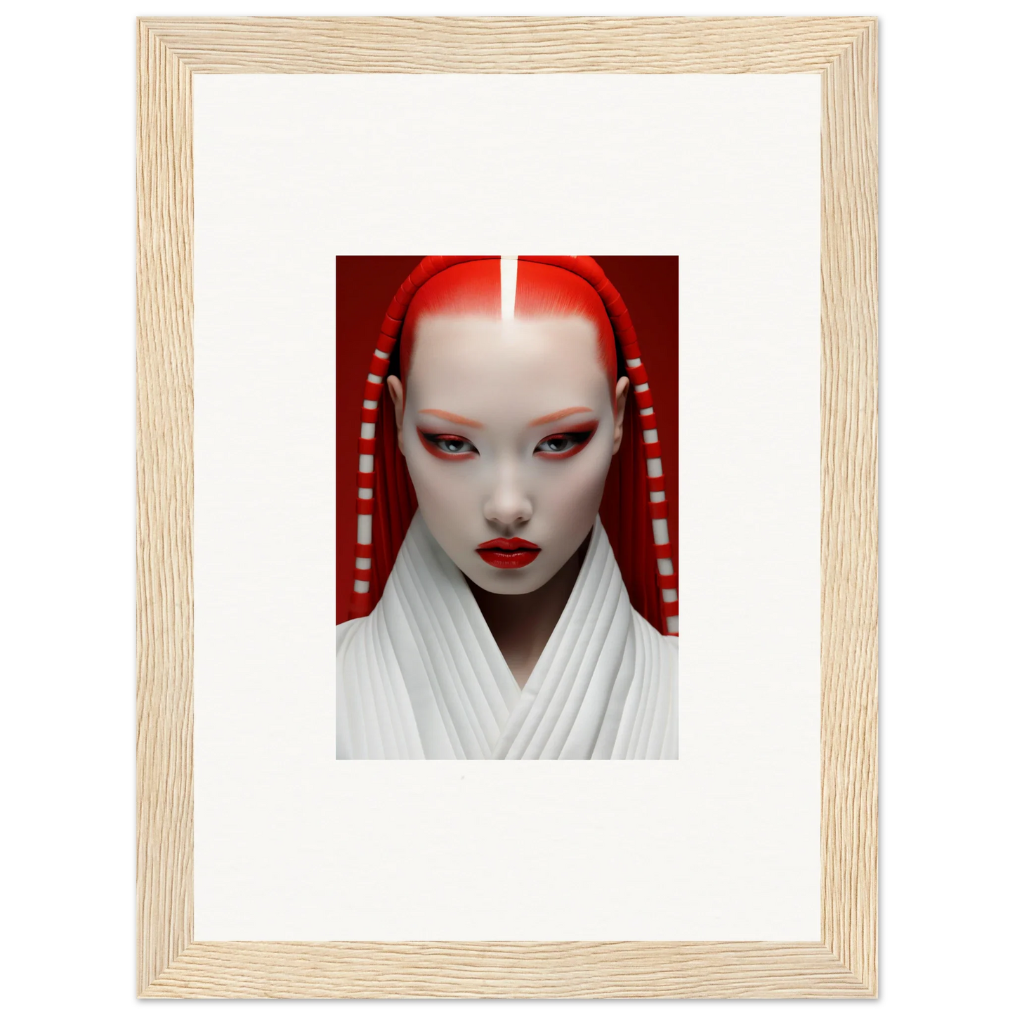 Striking figure with white face paint and red accents on Pome Artcard Whisper