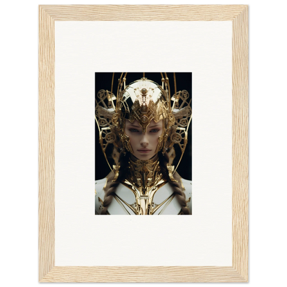 Framed artwork of a golden headdress from Future Opulence Rewoven collection