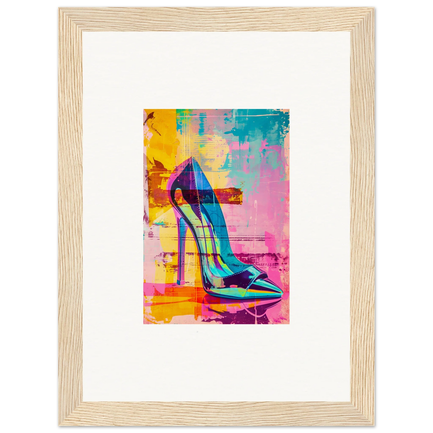 Colorful high-heeled shoe against vibrant background for Noir Reverie room decor