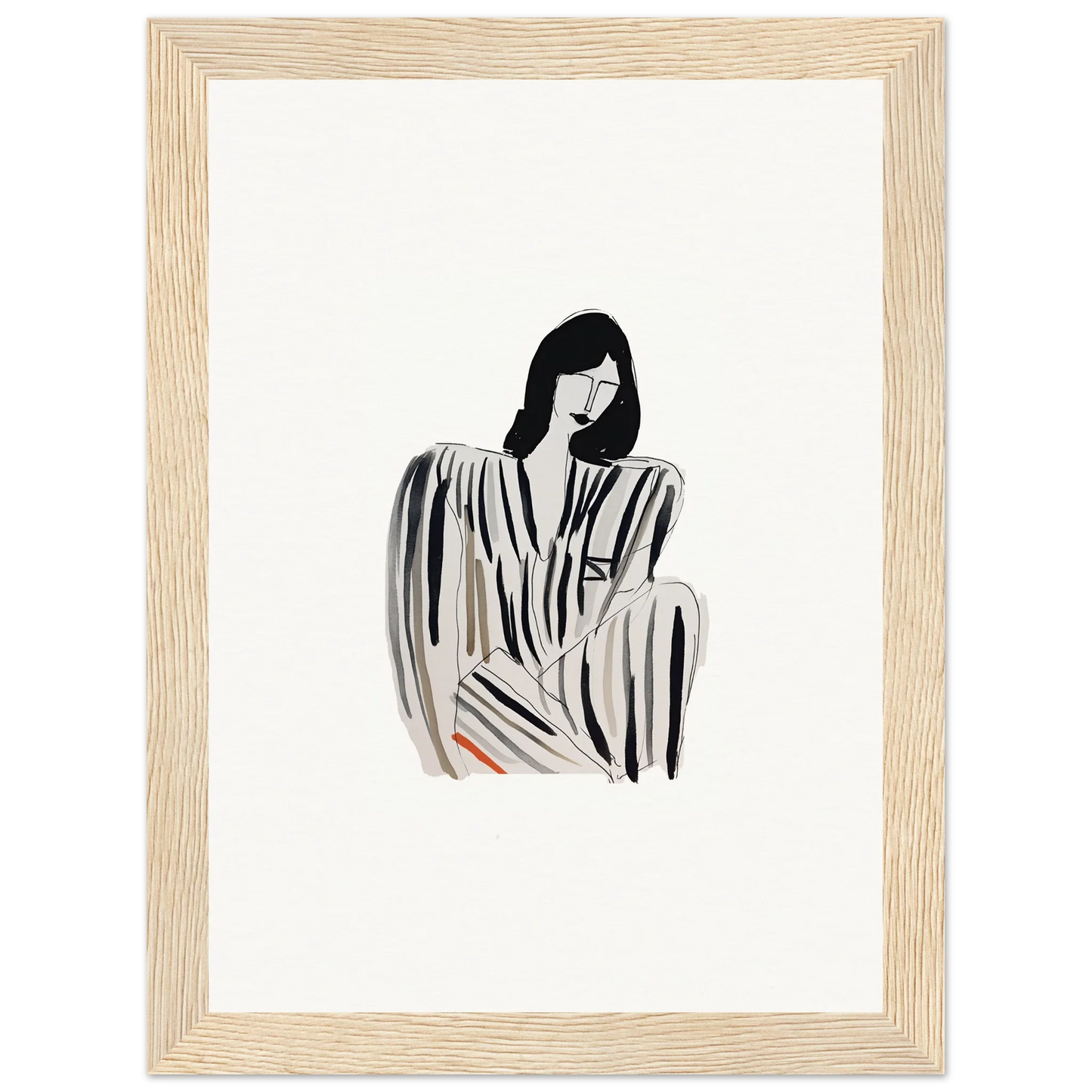 Minimalist black and white woman in striped dress with red for Whispers Formals canvas print