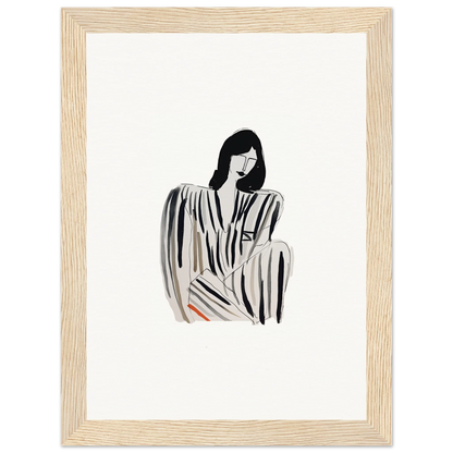 Minimalist black and white woman in striped dress with red for Whispers Formals canvas print