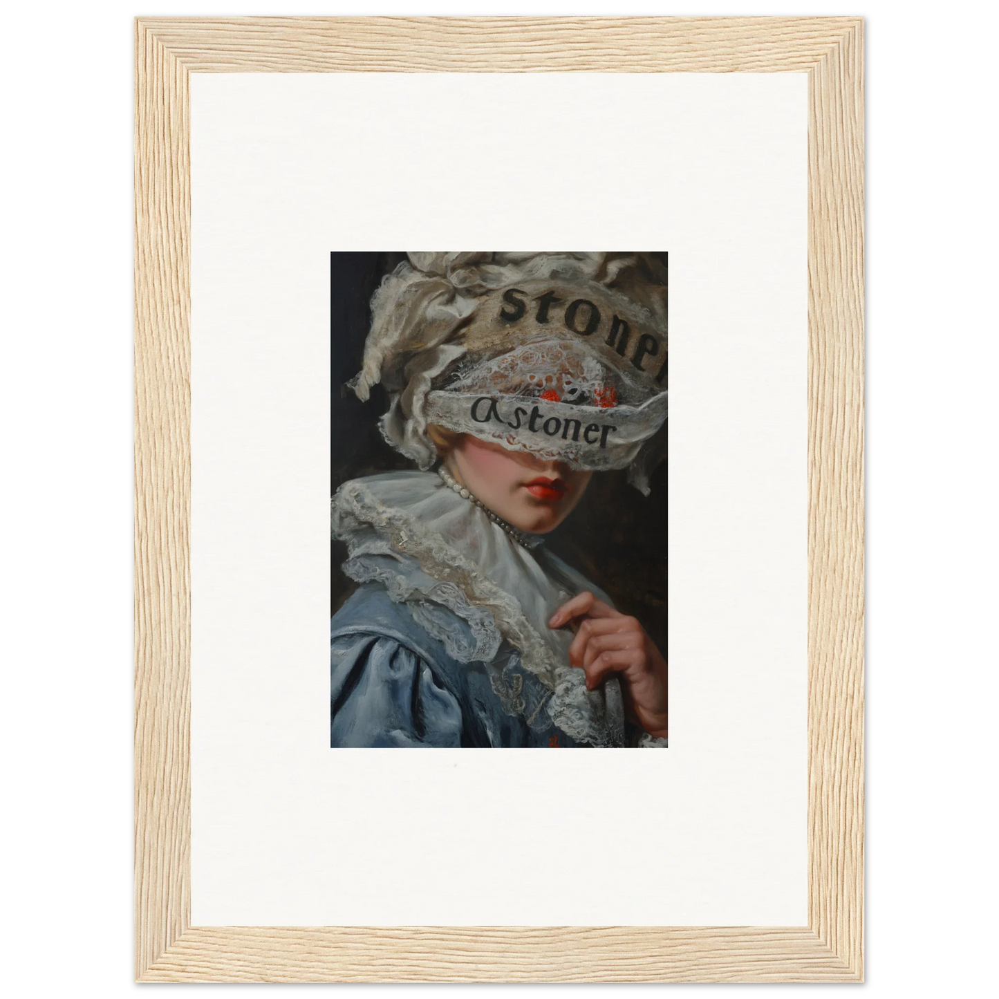 Framed portrait of a person with obscured eyes, perfect for room decoration with veil cognition