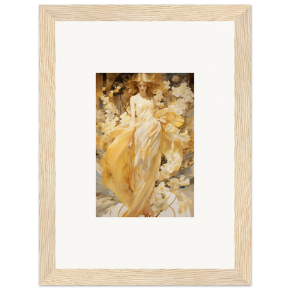 Framed canvas print of a woman in a yellow dress for your petal serenade room decoration