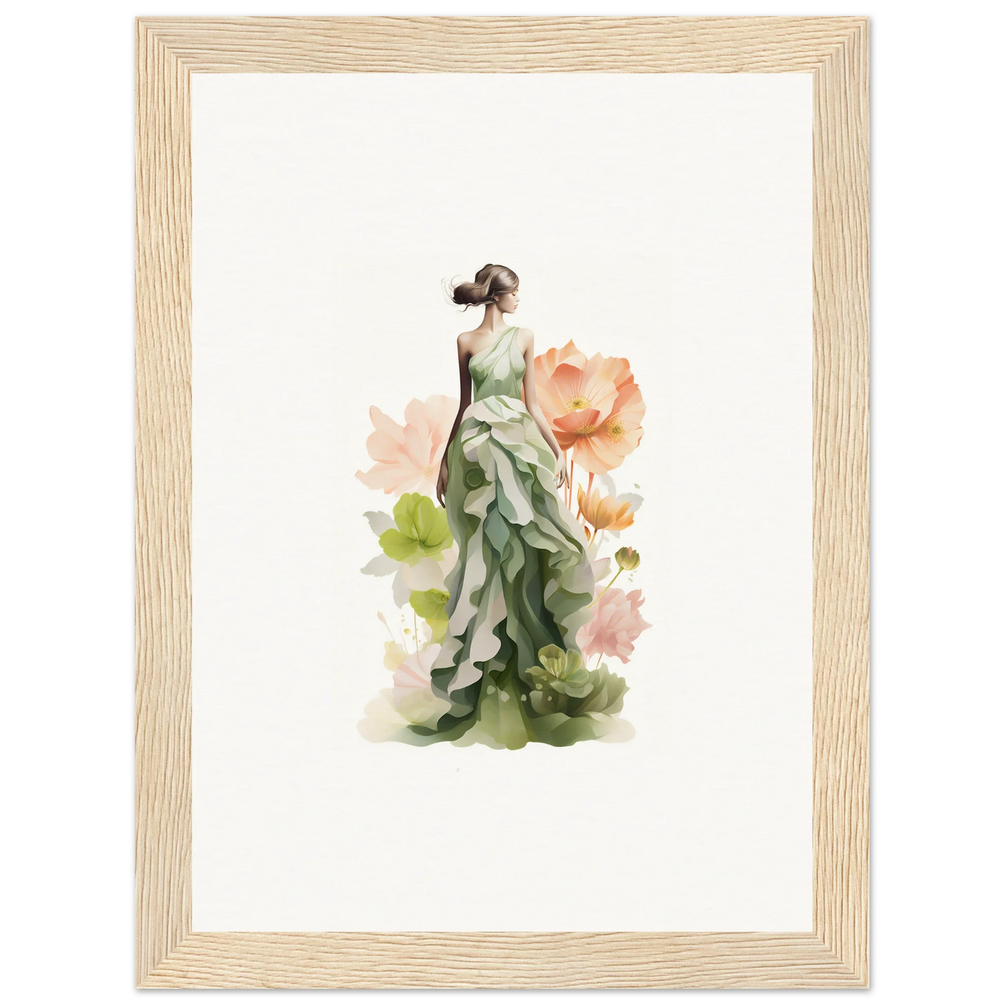 Watercolor painting of a woman in a green dress for a Spring Symphony canvas print