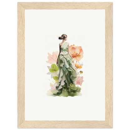 Watercolor painting of a woman in a green dress for a Spring Symphony canvas print