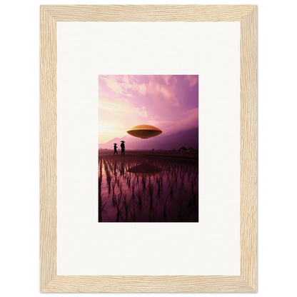 UFO over flooded rice field at sunset, perfect for your Violet Dreaming canvas print