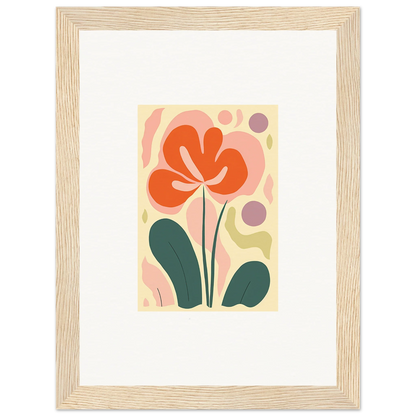 Stylized orange flower with green leaves for a vibrant echoes whimsy canvas print