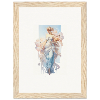 Framed watercolor of a dreamy female figure in blue for your bouquet waltz room decoration