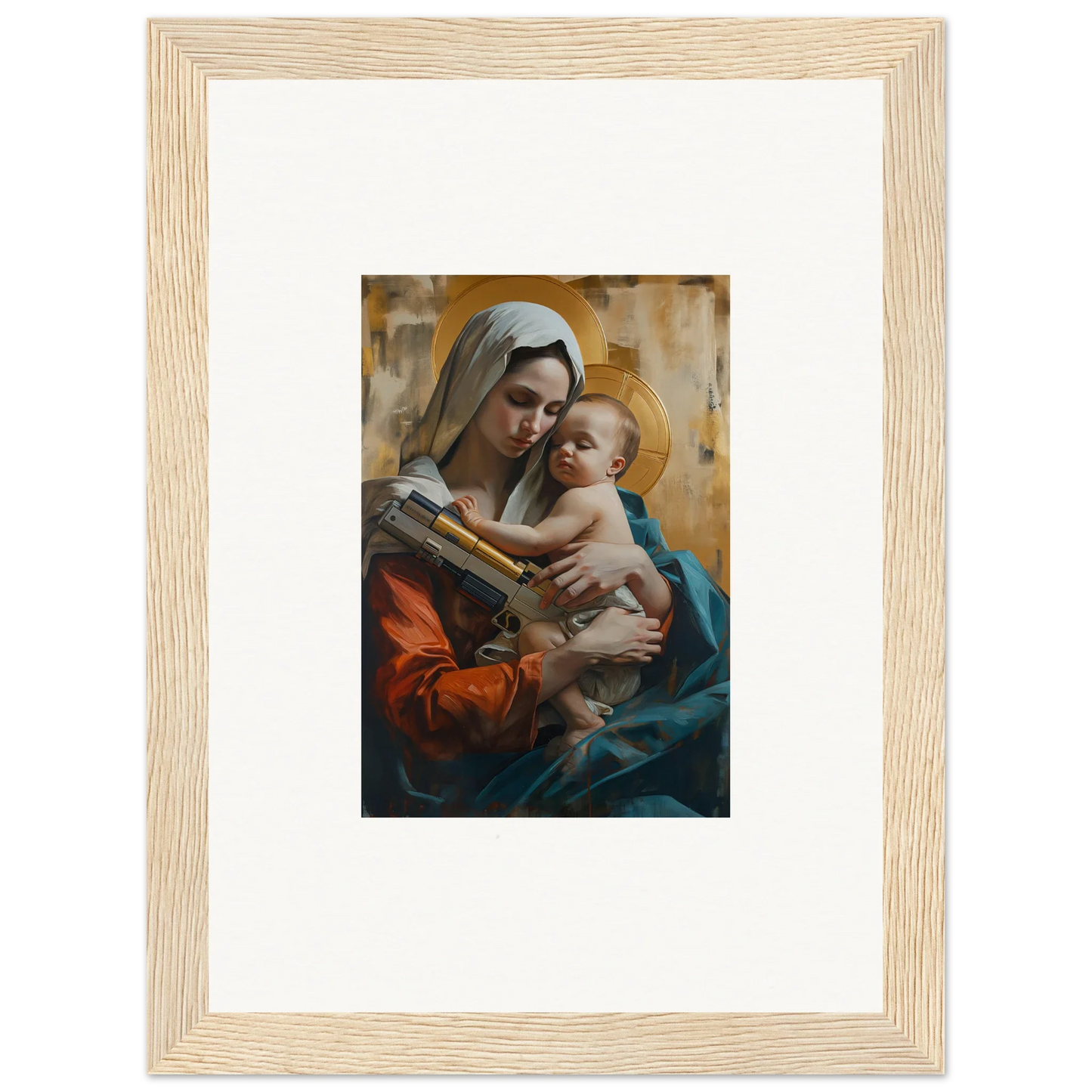 Framed canvas print of a woman with a baby, perfect wall art for room decoration