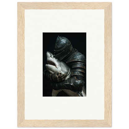 Framed canvas print showcasing a shark epiphany with an armored figure for cool room decoration