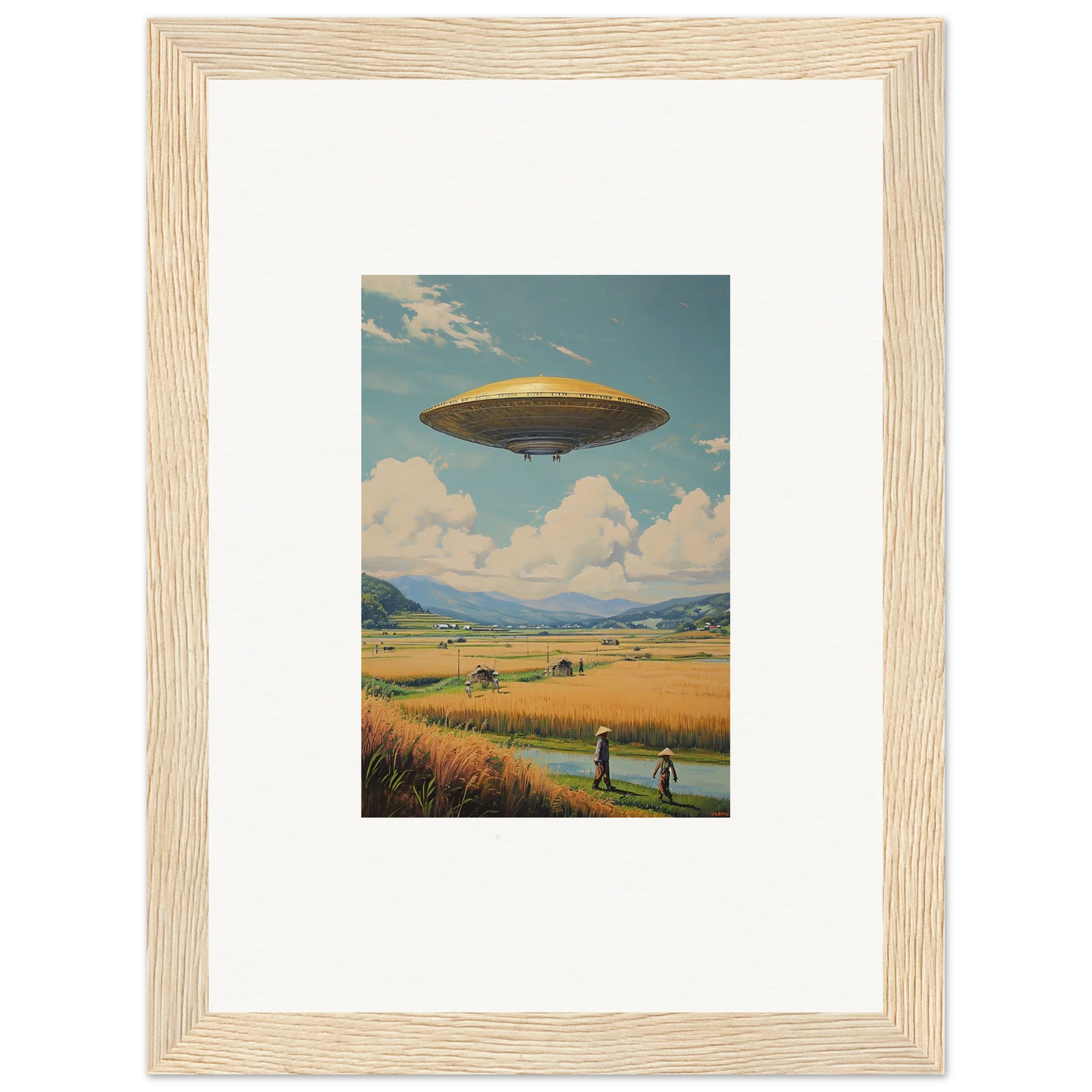 UFO hovering over a rural landscape for unique room decoration canvas print