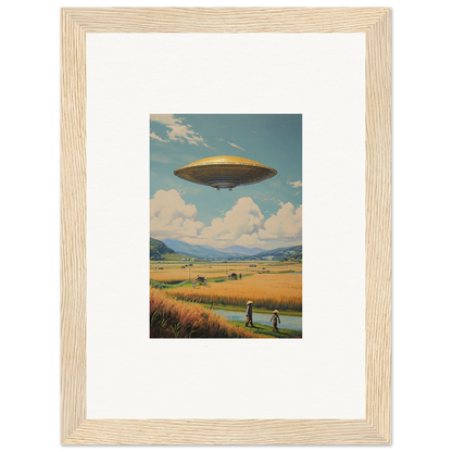 UFO hovering over a rural landscape for unique room decoration canvas print