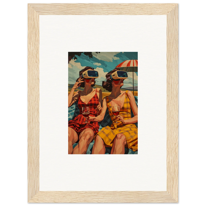 Framed canvas print of women in swimsuits with VR headsets, perfect for morning sunshine vibes