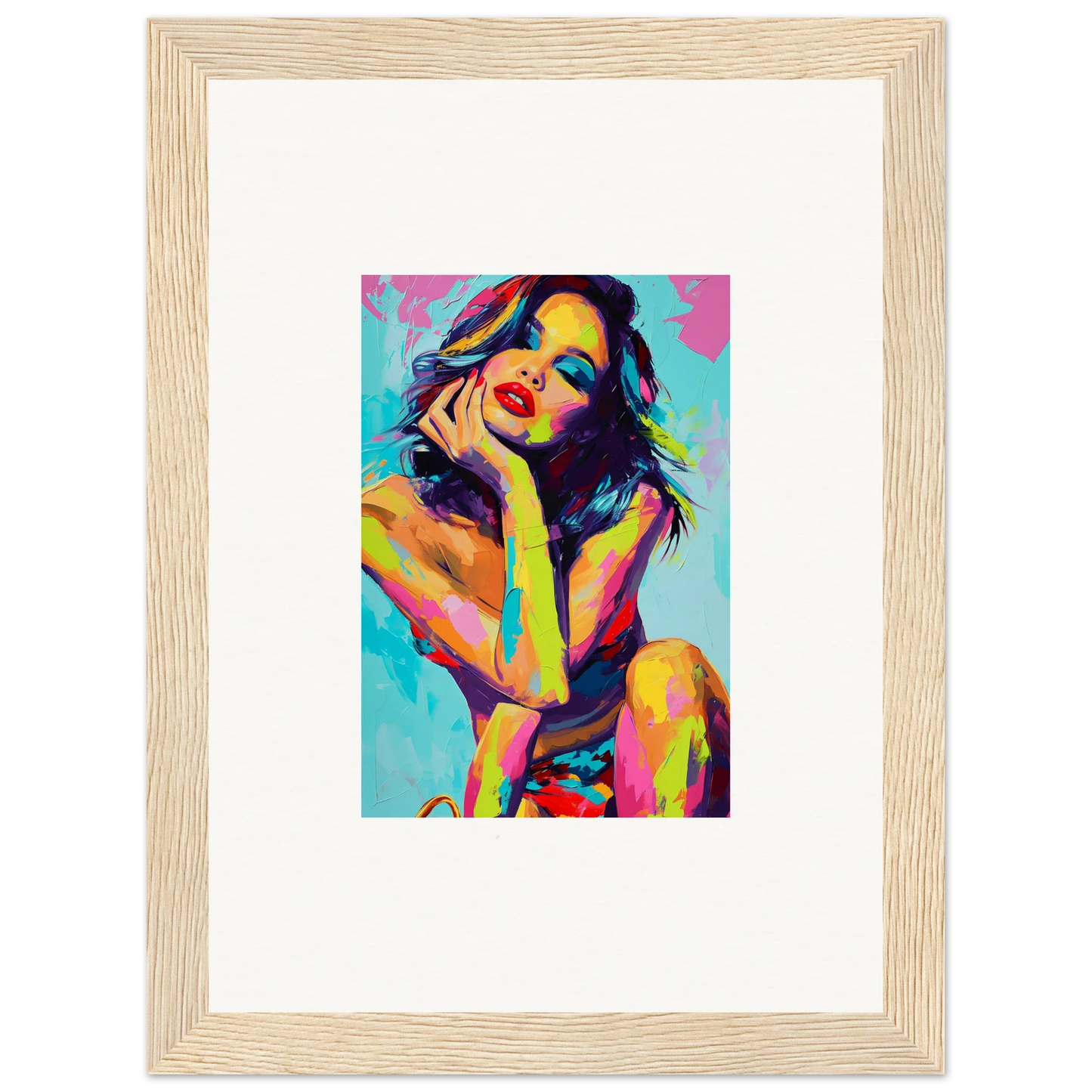 Colorful pop art portrait of a woman, perfect for room decoration as a canvas print