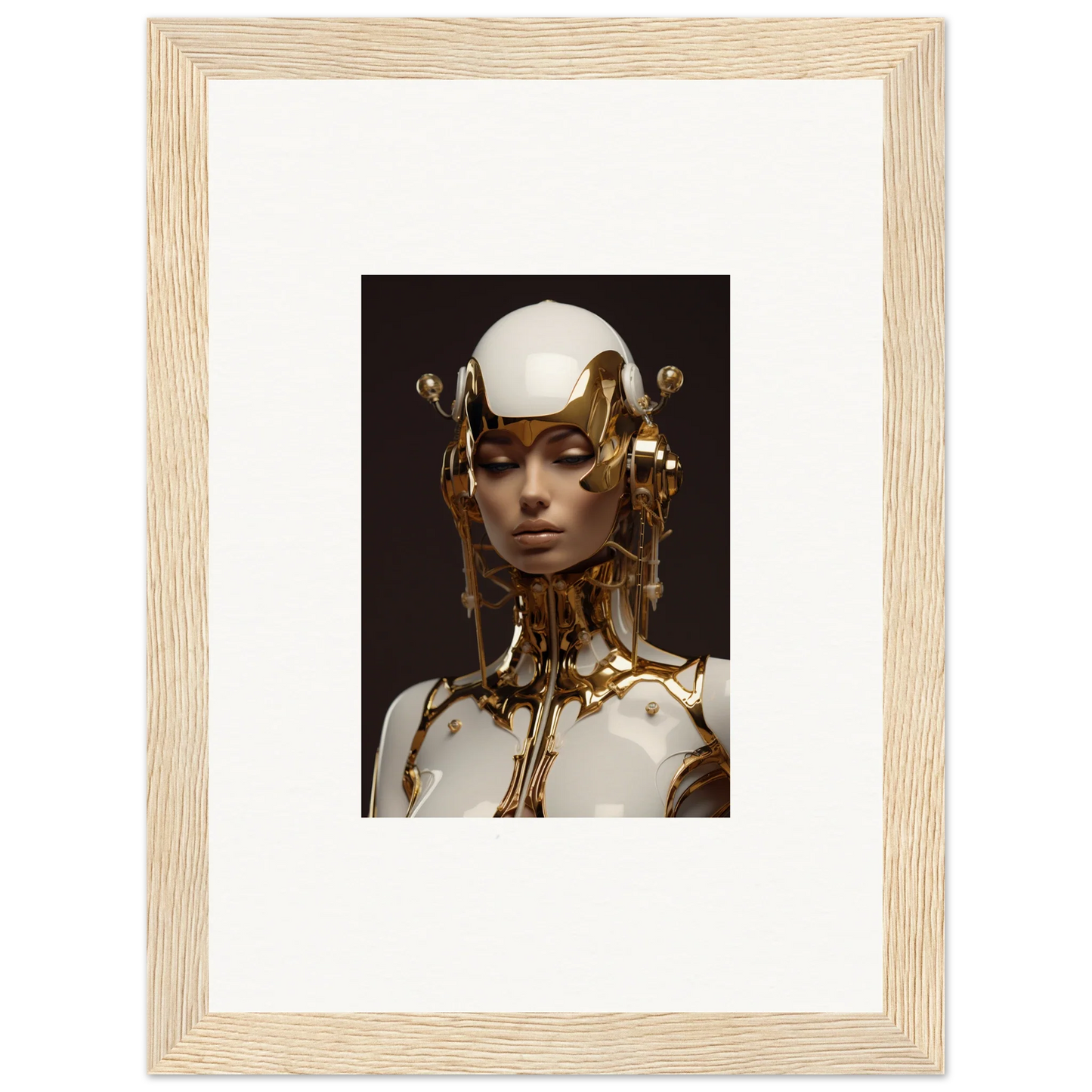 Futuristic humanoid figure with gold accents, perfect for room decoration or wall art