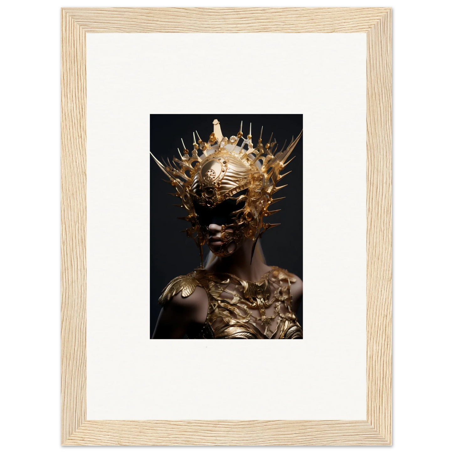 Framed canvas print of a figure in a golden headdress, perfect for vintage bloom room decoration