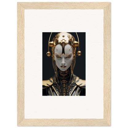 Futuristic robotic face with gold headpiece in a Kinetic Fulgrid Manifestation canvas print