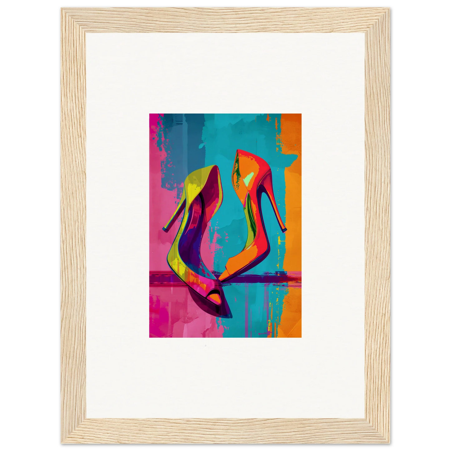 Colorful high-heeled shoes in abstract style perfect for enigma dance room decoration