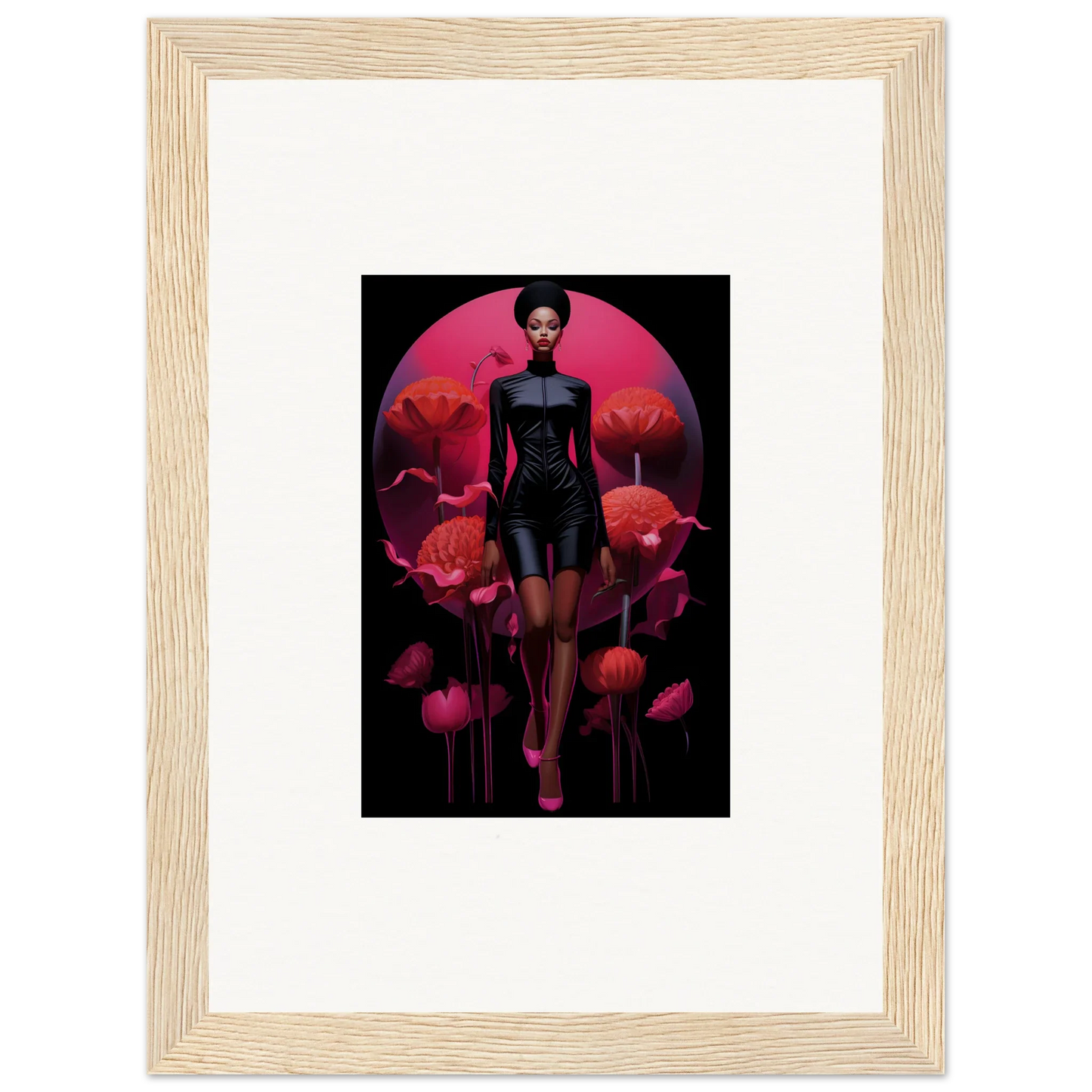 Framed canvas print of Etherial Tribal Reverie with a figure and poppies for room decoration