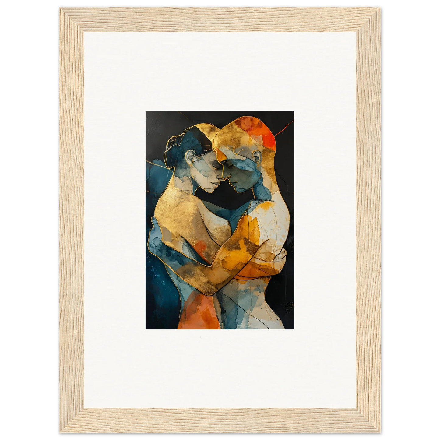 Vibrant abstract painting of embracing figures for room decoration, Psyche Harmonies canvas print