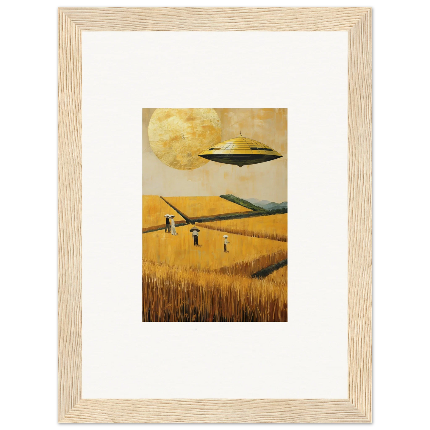 Framed canvas print of UFO over a melancholy field, perfect room decoration idea