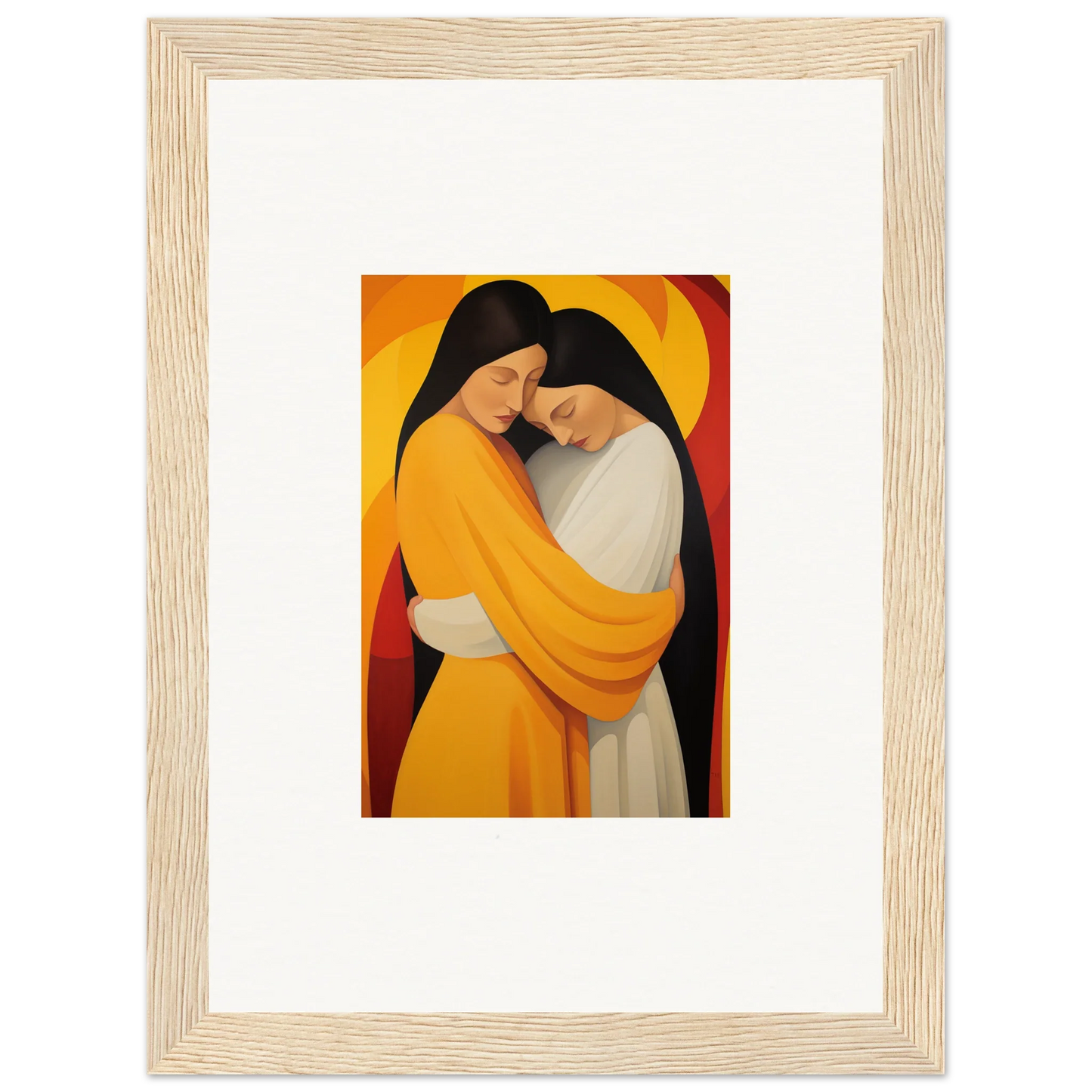 Framed canvas print of Timid Sun Nyah with embracing figures, perfect room decoration