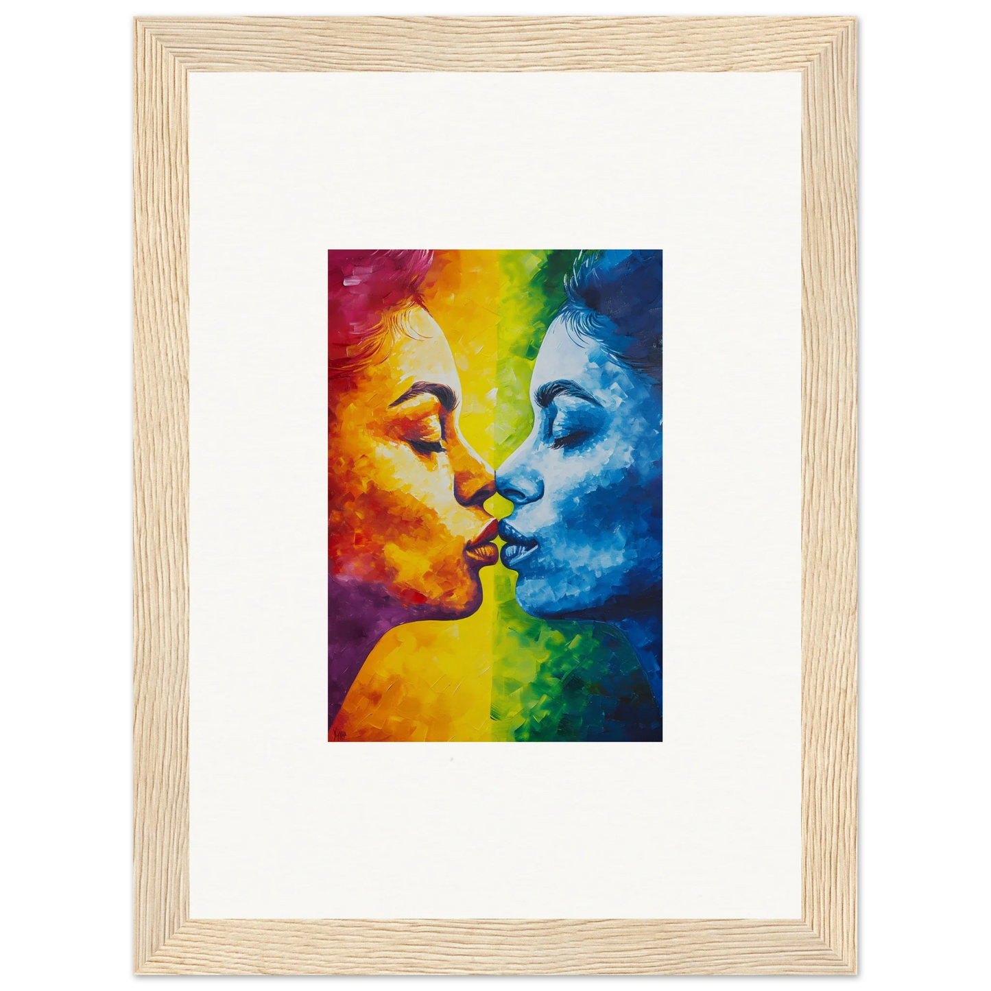 Colorful canvas print of a serene kiss, perfect for room decoration vibes