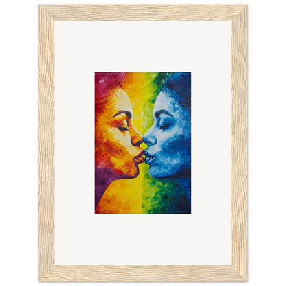 Colorful canvas print of a serene kiss, perfect for room decoration vibes