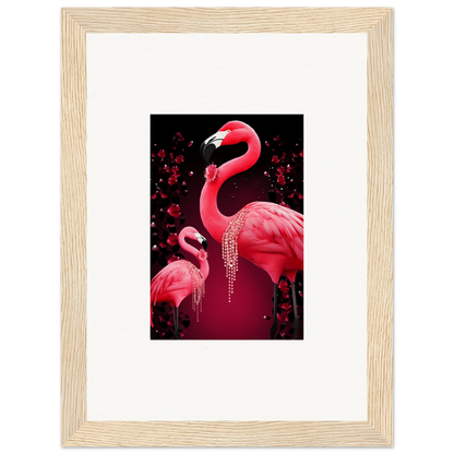 Framed canvas print of vibrant pink flamingos for stylish room decoration wall art