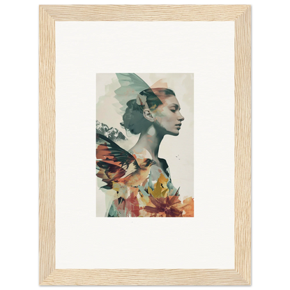 Framed canvas print of a profile portrait with floral elements, perfect for room decoration