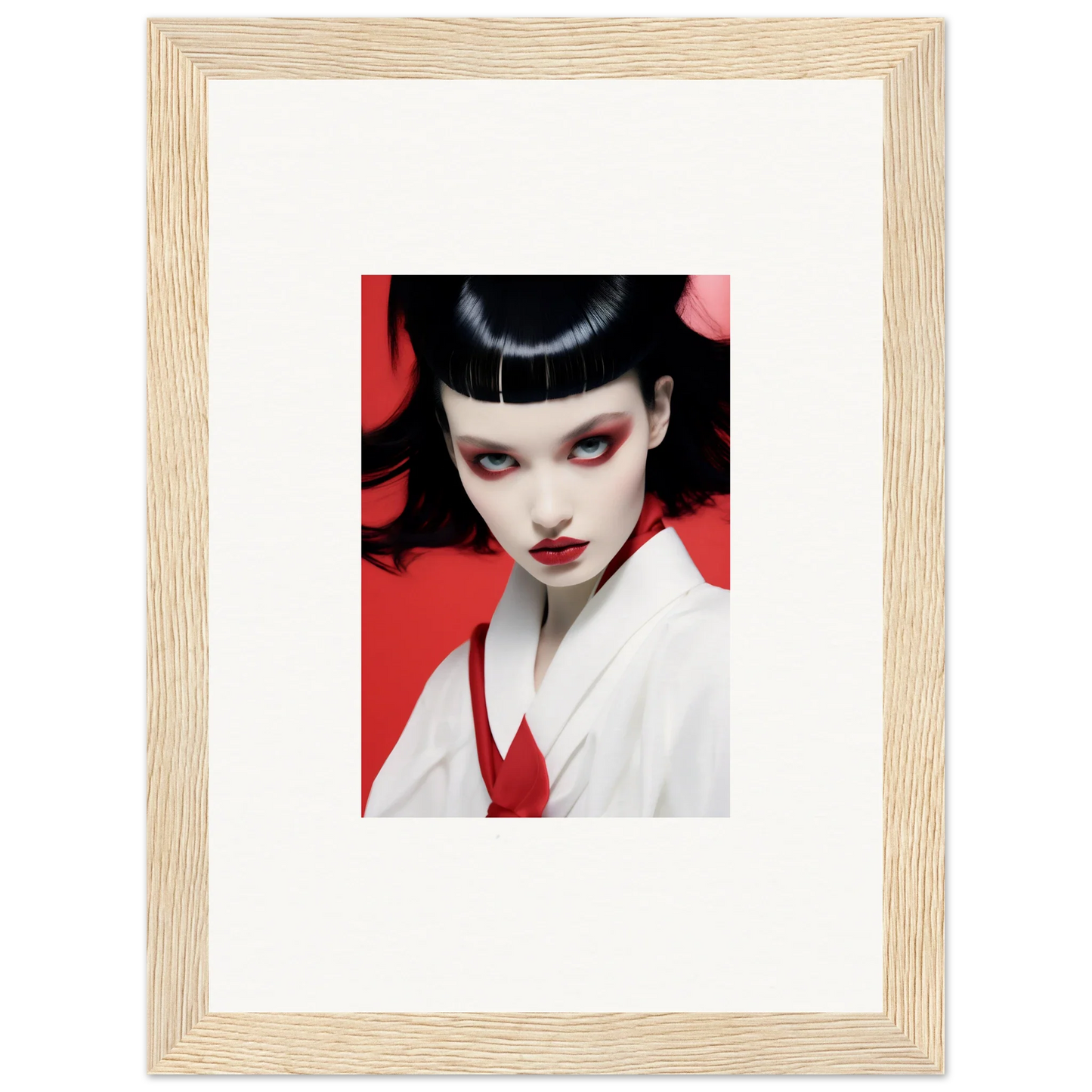 Framed canvas print of a woman with bold makeup for chic cherry dream room decoration