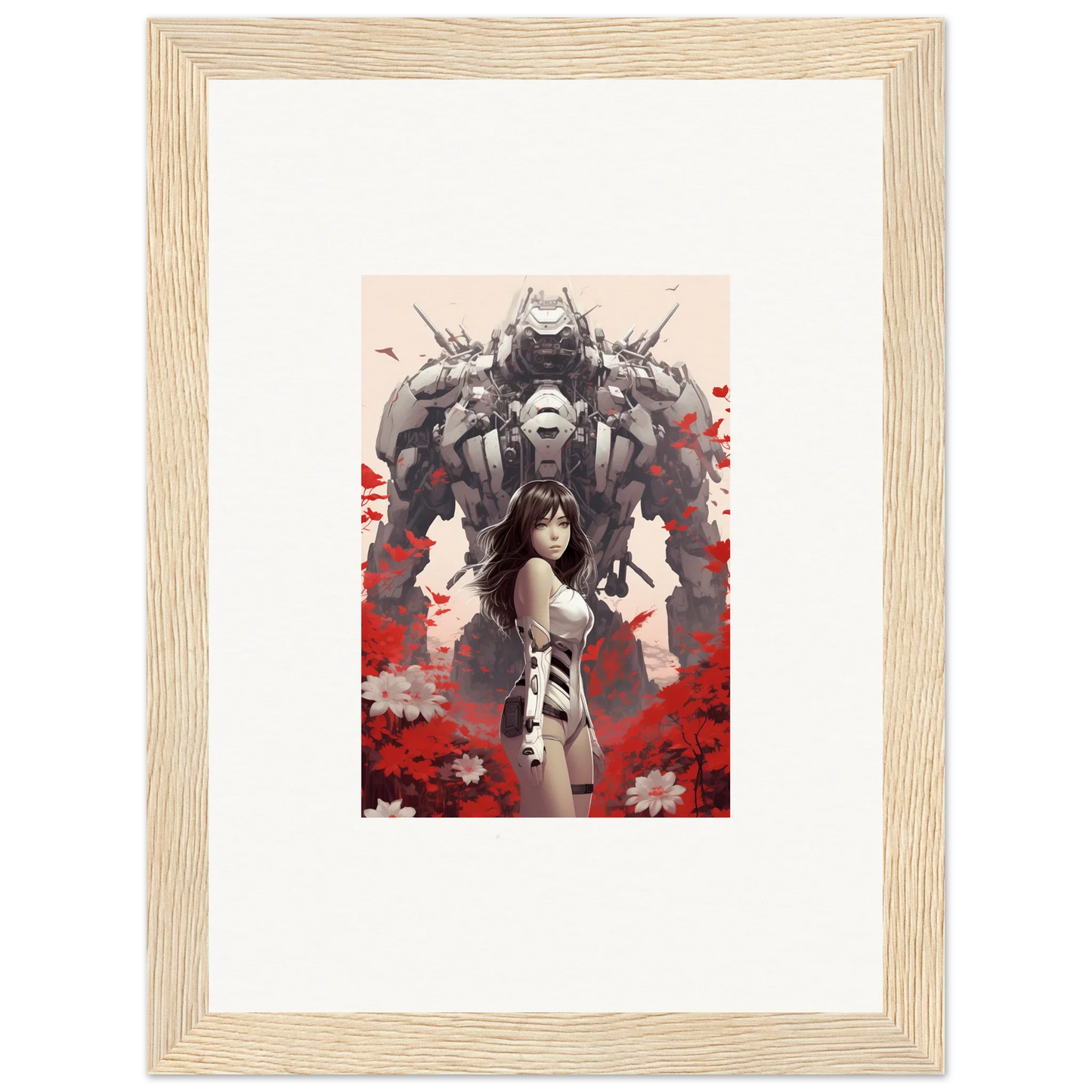 Framed canvas print of Poppy Lucidity with a woman and a mechanical creature