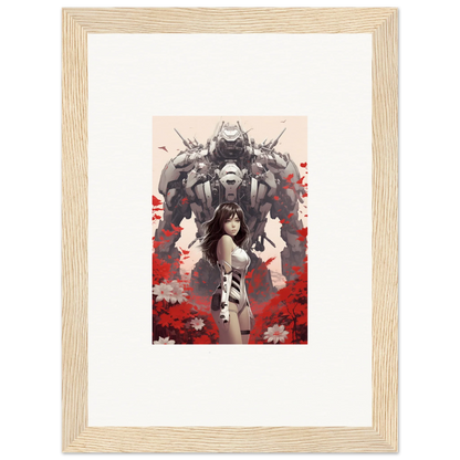 Framed canvas print of Poppy Lucidity with a woman and a mechanical creature