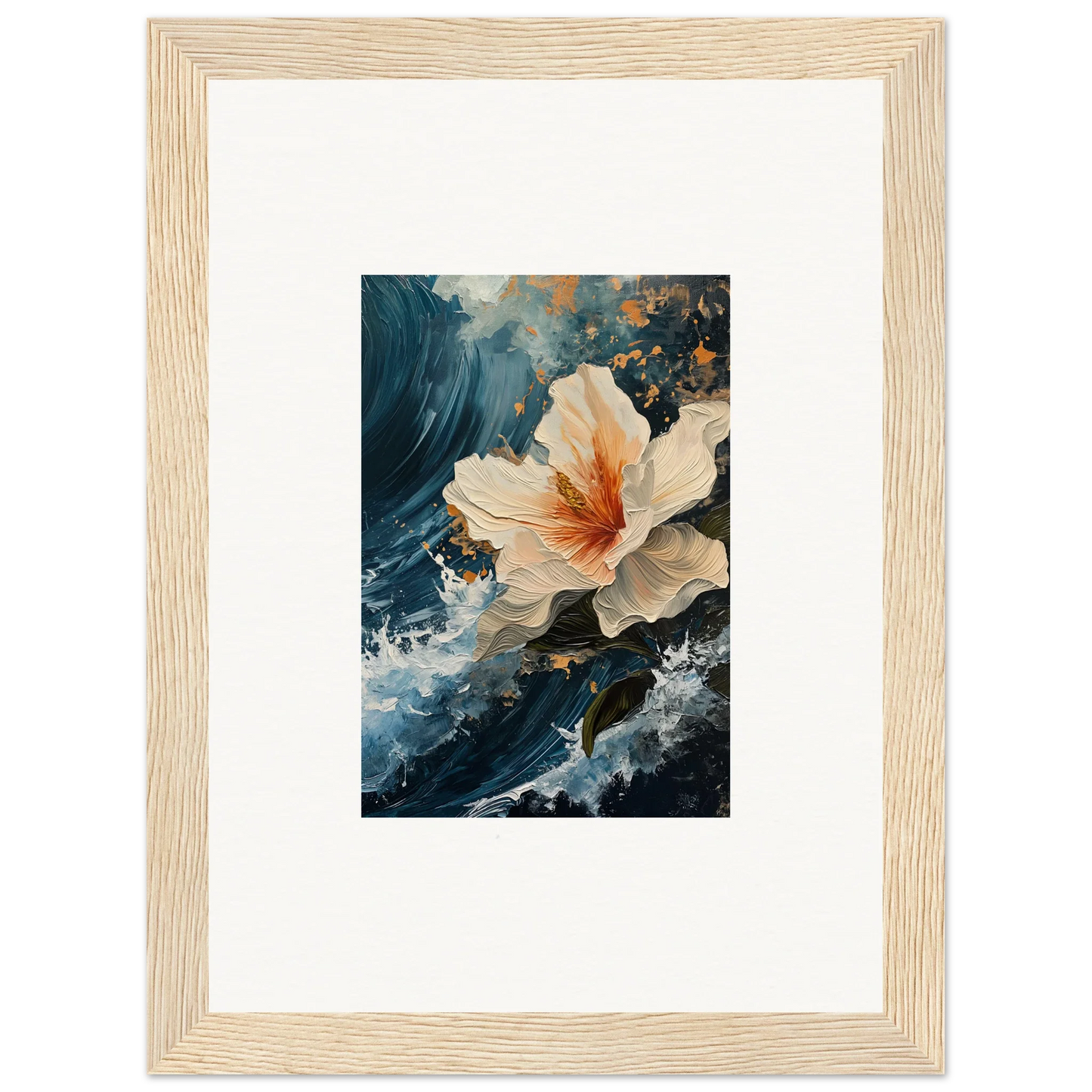 Framed canvas print of a hibiscus flower for stylish room decoration with petal waves