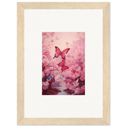 Framed canvas print of pink butterflies and cherry blossoms for spring euphoria room decoration