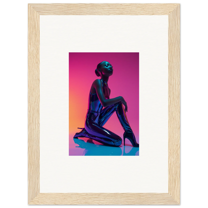 Stylized metallic human figure in a seated pose for Neon Vortex room decoration canvas print