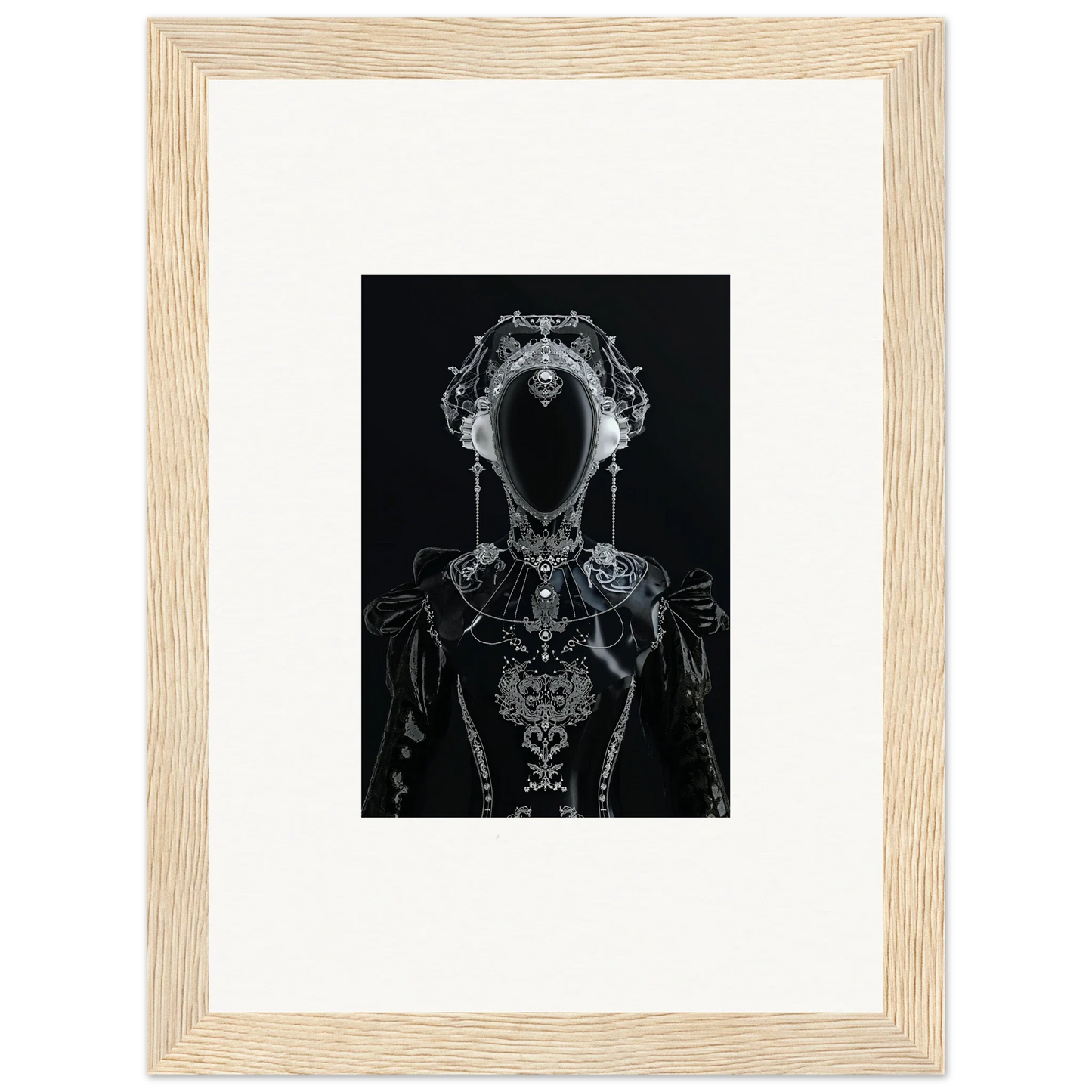 Framed black and white abstract humanoid figure canvas print for unique room decoration