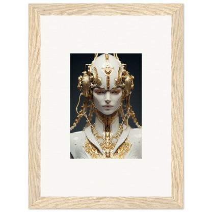 Ornate golden headdress and jewelry on a pale figure for a stunning canvas print, Flux Radiance